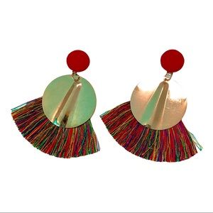 Gold Tone Circle Color Tassel Earrings
